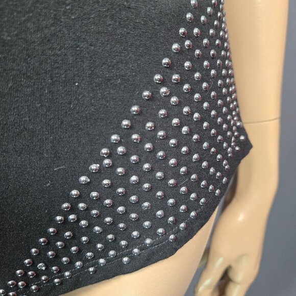 Y2K Long Top Size S Black Silver Studded Indie Sleaze Going Out Top 2000s V Neck - Picture 4 of 8